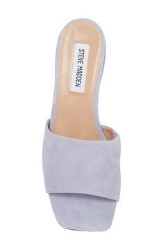 Bright suede covers this comfortable and cute slide sandal. Leather upper, synthetic sole Imported Cute Slides, Sandal Women, Slide Sandals, Mule Shoe, Nordstrom Rack, Steve Madden, Womens Sandals, Lilac, Leather Upper