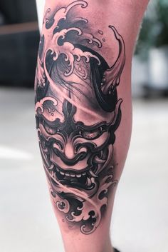 Oni Maske, Japanese Demon Tattoo, Japanese Mask Tattoo, 5 Tattoo, Oni Mask Tattoo, Oni Tattoo