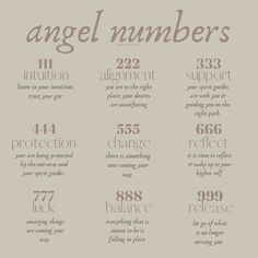 an info sheet with the words angel numbers written in different font and numbers on it