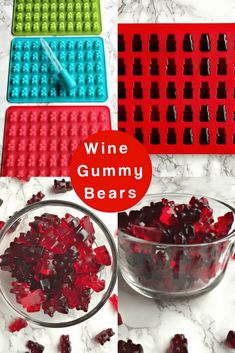 red and green gummy bears sitting next to each other in front of legos