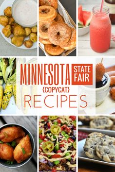 minnesota state fair copycat recipe collage with images of food and drinks in the background