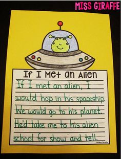 an alien writing activity for kids to practice their handwriting and read alouds on the page