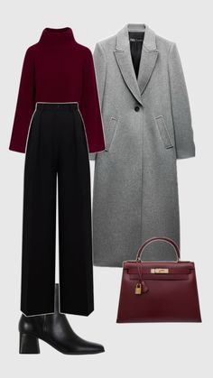 two pieces of clothing including a coat, pants and handbag