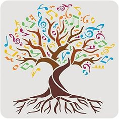 a colorful tree with musical notes on it's branches and roots in the shape of music notes