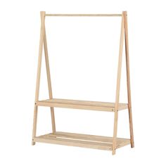 a wooden shelf with two shelves on it