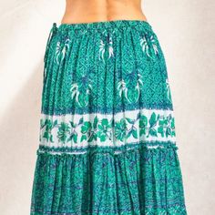 Brand New With Tags M.A.B.E Stevie Print Maxi Skirt. Absolutely Gorgeous, Flowy, And Soft. Measures 37 Inches From Waist To Hem. Color: Dk Jade. Made In India. Size Small. Green Bohemian Midi Skirt, Bohemian Green Maxi Skirt For Vacation, Green Skirt Bottoms For Beach, Green Flowy Skirt For Beach, Green Bohemian Skirt, Green Maxi Skirt With Elastic Waistband For Vacation, Green Bohemian Mini Skirt For Summer, Green Casual Maxi Skirt For Vacation, Green Mini Skirt With Elastic Waistband