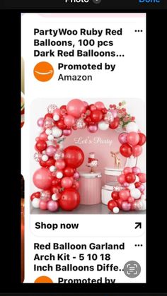 the red balloon garland is being displayed on an iphone screen, and it's price tag