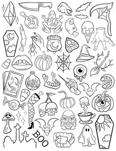 halloween coloring pages for kids and adults with lots of different things to draw on them