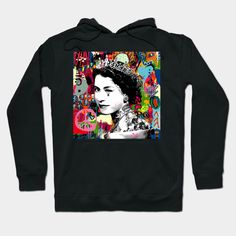 Eye Catching pop art with Queen Elizabeth by the Danish artist Helt Sort -- Choose from our vast selection of hoodies to match with your favorite design to make the perfect custom graphic hoodie. Pick your favorite: Classic, Lightweight, Classic Zip or Lightweight Zip. Customize your color! For men and women. Art Hoodie, Hoodies Design, Queen Elizabeth, Graphic Hoodie, Graphic Hoodies, Pop Art, Queen, Men And Women, For Men