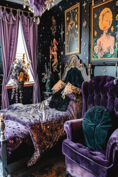 A mix of dark gothic elements and 90s pop culture in over 40+ bedroom inspirations for a unique redesign. Whisimgoth Bedroom, Romantic Goth Room, Whimsigoth Bedroom, Goth Bedroom Ideas, Whimsy Goth Bedroom, Goth Bedroom, Whimsical Bedroom, Old Souls, Gothic Bedroom