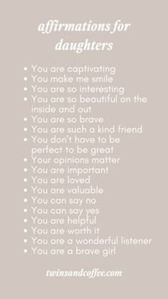 a poem written in white with the words affirmations for daughters on top of it