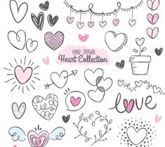 hearts and flowers are drawn on a white background