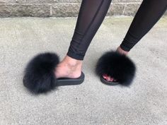 ⭐⭐⭐⭐⭐ Love it!  FREE SHIPPING ✈️ Always. Black Faux Fur Slippers For Winter, Black Fluffy Slippers For Winter, Soft Black Round Toe Slippers, Fluffy Faux Fur Open Toe Slippers, Black Faux Fur Slippers With Round Toe, Trendy Black Slide Slippers, Boujee Shoes, Trendy Slippers, Luxury Style