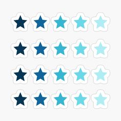 blue and white stars stickers are arranged in rows on a white background, with the word