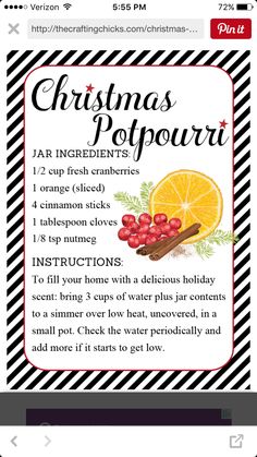 a recipe for christmas poppour with oranges, cinnamon sticks and cranberries