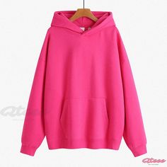 Qteee - Loose Fit Velvet Hooded Sweatshirt - High Street, Heavyweight, New Design, Thick Jacket-style Pink Hooded Cotton Sweater, Pink Hooded Sweater For Streetwear, Pink Fleece Winter Top, Pink Winter Hoodie Sweater, Pink Fleece Top For Winter, Winter Pink Fleece Top, Pink Hooded Sweater With Ribbed Cuffs, Hooded Solid Color Top For Streetwear, Oversized Plain Hooded Hoodie