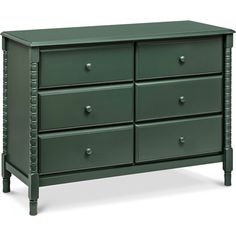 a green dresser with four drawers and two handles