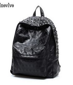 Black Leather Gothic Harajuku Skull Large Capacity Backpack School Bag · KoKo Fashion · Online Store Powered by Storenvy Skull Overlay, Gothic Backpacks, Gothic Bag, Lady Godiva, Studded Backpack, Leather Backpack Purse, Gothic Rock, New Rock, Backpack Bag