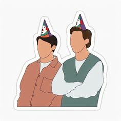 two men wearing party hats sticker