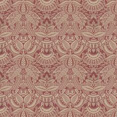 a red and beige wallpaper with an intricate design