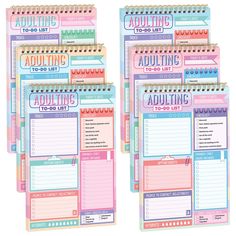 a set of four planner pages with the words adulting and an additional list on each page