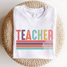 Teacher Sweatshirt, Teacher Appreciation gift, Gift for Teacher, Retro Teacher shirt, Teacher Gifts, Teacher Sweatshirt, Teacher Crewneck Naturally soft and breathable, this is exactly what you want in an everyday tee. 4.2 oz, 100% combed ringspun cotton. It's buttery soft, super comfy - and eco-friendly! Made with love in the USA. Cotton Slogan T-shirt As Gift, White Cotton T-shirt As Gift, Crew Neck Slogan Shirt For Teacher Appreciation, White Letter Print T-shirt As Gift, White Letter Print Shirt As A Gift, White Letter Print Shirt As Gift, Cotton T-shirt With Letter Print For Gift, White Cotton Shirt As A Gift, Multicolor T-shirt With Name Print For Gift