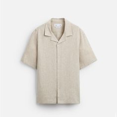 Men’s Zara Linen Shirt Classic Collared Shirt In Neutral Color, Beige Camp Collar Shirt For Spring, Casual Beige Camp Collar Shirt, Casual Beige Shirt With Camp Collar, Classic Khaki Shirt For Summer, Classic Beige Collared Shirt, Classic Beige Cotton Short Sleeve Shirt, Zara Linen Collared Shirt, Casual Beige Short Sleeve Shirt With Camp Collar