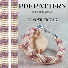 the front and back cover of a beaded bracelet with beads in pink, white and gold