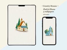 an image of a phone with a house on it and the text country houses ipad & iphone 5 wallpapers