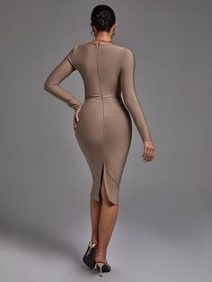 This Khaki Dress Is A Figure-Perfecting Party Outfit That Flatters You And Celebrates Your Figure! Our Body-Hugging Evening Dress With Long Sleeve Details Is A Dress Up Party Favorite And A Special Gift! No matter what, the best thing about our dresses is that they can be custom-made to fit your exact measurements -for no extra cost. To get this perfect fit, we take the following key measurements: bust, waist, and hips (often with low and high hips as indicated with Froppinshop special fit). The Long Sleeve Bandage Dresses For Club, Long Sleeve Bandage Bodycon Dress For Night Out, Stretch Bandage Dresses For Party, Long-sleeved Bandage Dress For Date Night, Long Sleeve Bodycon Bandage Mini Dress, Elegant Long Sleeve Bandage Bodycon Dress, Bodycon Sheath Midi Dress For Party, Sheath Bodycon Midi Dress For Party, Party Bodycon Sheath Midi Dress