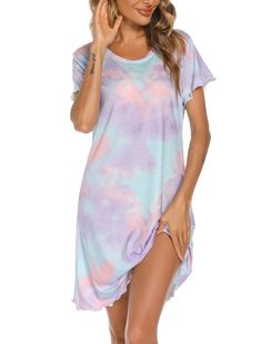 PRICES MAY VARY. 95%Rayon+5%Polyester Imported Pull On closure This nightgown is designed to midway between the knees,short sleeve, o neck with ruffle design,and the highest quality cotton cute pajamas for women and teens are designed to last you through countless nights This comy nightgown for women is soft and lightweight fabric makes it breathable and cozy, wonderful choice for womens/girls nightwear sleep dress Comy nightgowns for women features short sleeve t-shirt sleeping dress and scoop Summer Crew Neck Sleepwear For Sleepovers, Crew Neck Sleepwear For Summer Sleepover, Summer Short Sleeve Sleepwear For Overnight, Summer Pajama Party Sleepwear With Crew Neck, Pink Crew Neck Sleepwear For Summer, Casual Crew Neck Summer Nightgown, Summer Crew Neck Nightgown For Loungewear, Summer Short Sleeve Dress For Sleepover, Casual Crew Neck Nightgown For Bedtime