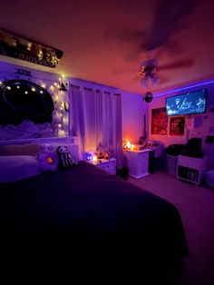 #indie #grunge #bedroom #lgbtqrooms #gay #ledlights #tapestry #coolroom #bedroomideas #purple #saltlamp #crystals #plushies Chill Rooms, Chill Room Ideas, Room Ideas Dark, Hypebeast Room, Room Organization Bedroom, Hangout Room, Luxury Room Bedroom, Chill Room, Retro Room