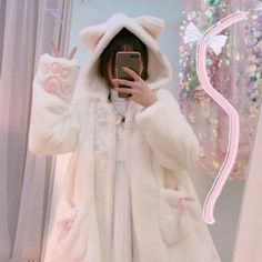 #ad Estilo Harajuku, Winter Girl, Style Kawaii, Plush Coat, Kawaii Fashion Outfits, Sweatshirt Women, Mori Girl, Winter Jackets Women, Kawaii Clothes