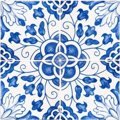 blue and white tile with an intricate design