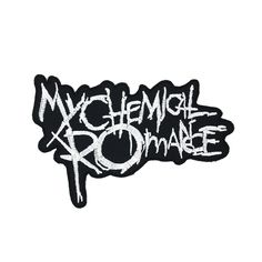 a sticker with the words my chemical romance written in white and black on it