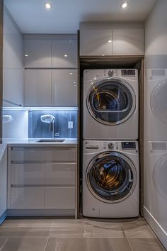 a washer and dryer in a small room