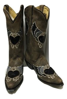 Brand: Corral Boots Style: Handcrafted Rustic Laser Cut                 Sequins Inlay Heart/             Embroidered Ornate Wings Material: Leather Toe: Snip Shaft Height: 12 3/4' Heel Height: 2 1/4' Width: M Size:  10 Condition: New with defect.            bottom black mark side edge Western Heeled Boots With Buckle Closure, Corral Angel Wing Boots, Western Ankle-high Boots With Reinforced Heel, Black Corral Boots Womens, Luxury Ankle-high Western Cowboy Boots, Corral Boots, Heart With Wings, Western Cowboy Boots, Western Cowboy