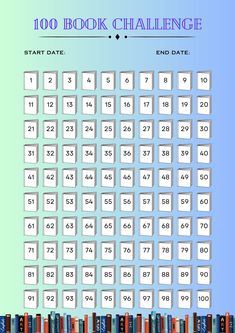 the book challenge is shown with books lined up in rows and numbers on each row