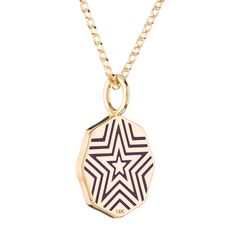 A stunning gold talisman to carry with you, wherever you may go. Our Mini PB Necklace features a faceted Amethyst bezel and the hand-painted enamel inscription reads 'Porte Bonheur', French for Lucky Charm. On the backside of the coin, you find a... Engraved Yellow Gold Necklace With Enamel, Purple Enamel Pendant Jewelry, Enamel Medallion Amulet Jewelry, Engraved Enamel Amulet Jewelry, Orange Sapphire, Heart Pendant Diamond, Bezel Diamond, Coin Pendant, Diamond Halo