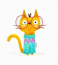 a drawing of a cat wearing glasses and a sweater with a fringe on it's tail