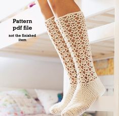 Crochet PATTERN  - Ladies Lace Socks Crochet Products, Fancy Things, Crochet Boots, Mode Crochet, Crochet Socks, Crochet Gloves, Lace Socks, Sock Patterns, Crochet Shoes