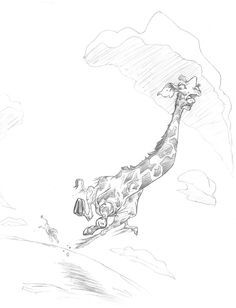 a pencil drawing of a giraffe reaching up to grab something out of the sky