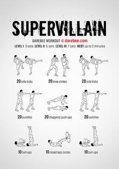 a poster with instructions on how to do the supervillliann workout for beginners