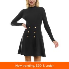 in stock Flare Sweater Dress, Military Trends, Flowing Skirt, Junior Outfits, Ribbed Fabric, Fit Flare Dress, Fit & Flare, Flare Dress, Pullover Styling