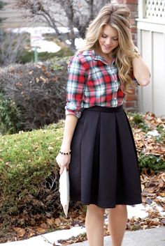 How To Make Fence, Setting Fence Posts, Circle Skirt Outfits, Red Plaid Shirt, Prep Style, Fence Posts, Preppy Girl, Fence Ideas, Holiday Outfit