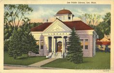 this is an old postcard from the late 1800's, featuring a white house with a red roof