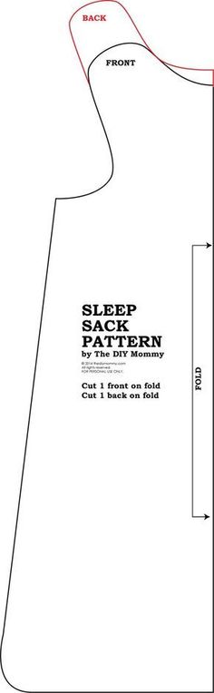 the sewing pattern for a sleep sack is shown in black and white, with red trim