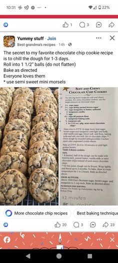 an instagram page with cookies on it and the recipe in the bottom right corner