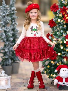 Let your little one dazzle this holiday season in our Sparkling Reindeer Sequin Christmas Dress, designed to bring festive cheer and twinkle to every celebration! Made from soft, breathable fabric to ensure your girl stays comfortable throughout all her holiday adventures. Features a whimsical reindeer face with glittering antlers and a red nose, adding a playful and festive touch. The skirt is adorned with layers of shimmering red sequins and tulle, perfect for twirling and making merry. High-q Sequin Christmas Dress, Holiday Princess Sequined Tutu Dress, Holiday Princess Tutu Dress For Dress-up, Girls Santa Dress, Girls Red Christmas Dress, Toddler Printed Christmas Dress Dance, Reindeer Face, Princess Movies, Matching Costumes