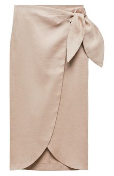 Polished and pretty describes a linen midi that features a gently curved hem and a joyful bow tied at one side. Side tie closure Back elastic waist 100% linen Machine wash, line dry Imported Mango Wrap, Linen Wrap Skirt, Linen Midi Skirt, Pastel Grey, Black Tote, Black Tote Bag, Wrap Skirt, Midi Skirt, Elastic Waist